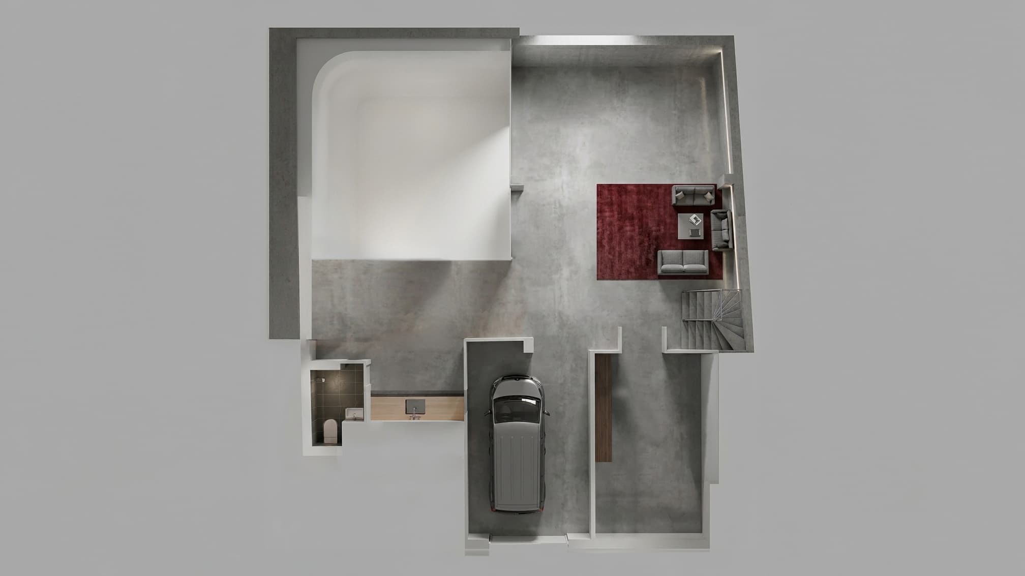 Plan du studio Your Studio Labry — cyclorama blanc, espace béton brut, espace HMC